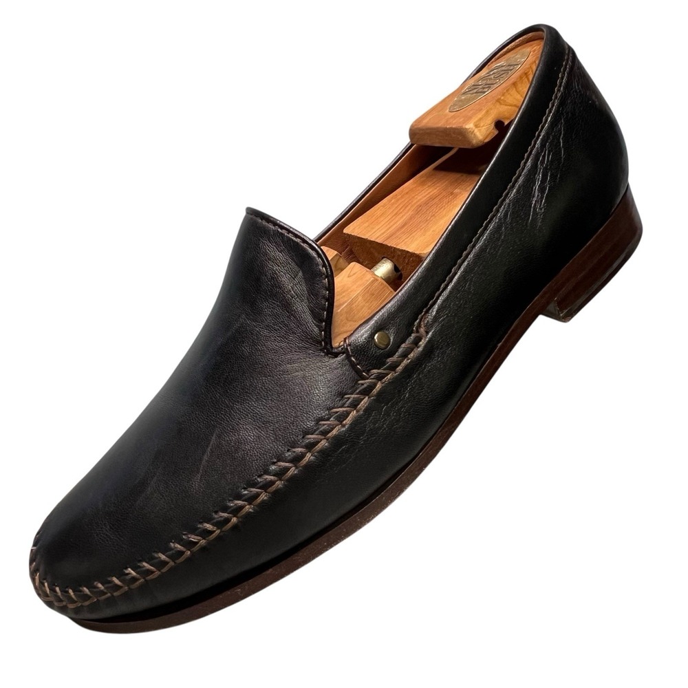 HS Trask Sheepskin Loafers Sz 9.5 Black Leather Handsewn Driving Moccasins Shoes